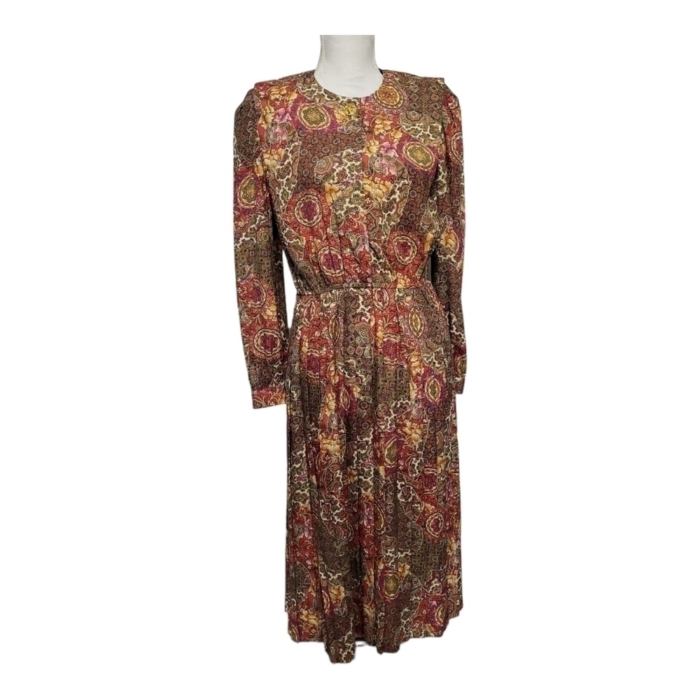 Vintage Leslie Fay Paisley Midi Secretary Dress Size 14P